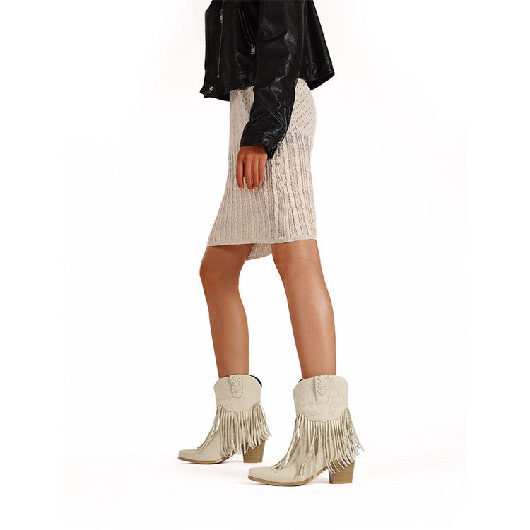 Women's Tassel Block Heel Western Boots