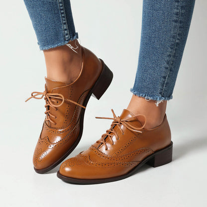 Women's Tie Up Brogue Low Heel Oxford Shoes