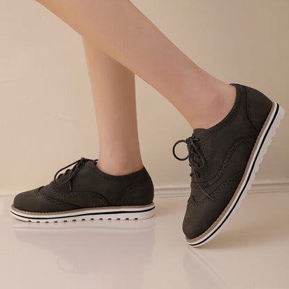 Women's Lace-Up Round Toe Flat Oxfords Brogues Shoes