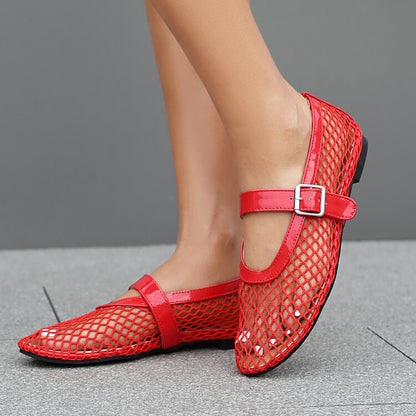 Women's Transparent Mesh Flat Mary Jane Shoes