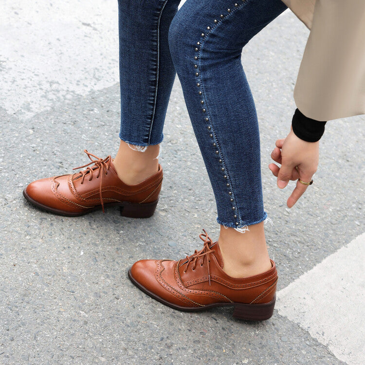 Women's Lace Up Brogues Low Heel Oxford Shoes