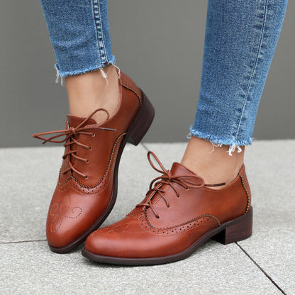 Women's Tie Up Brogue Low Heel Oxford Shoes