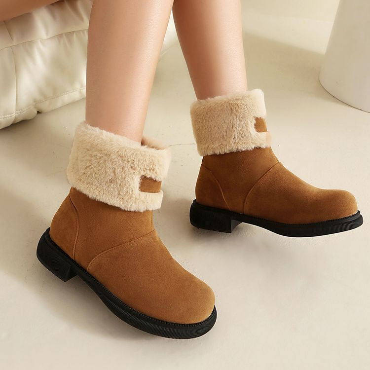 Women's Patchwork Round Toe Flat Platform Boots