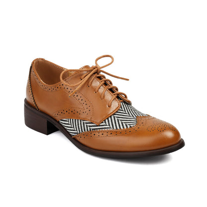 Women's Lace Up Color Matching Brogues Low Heel Derby Shoes