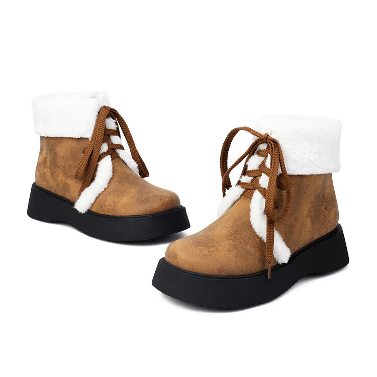 Women's Lace-Up Round Toe Flat Platform Boots