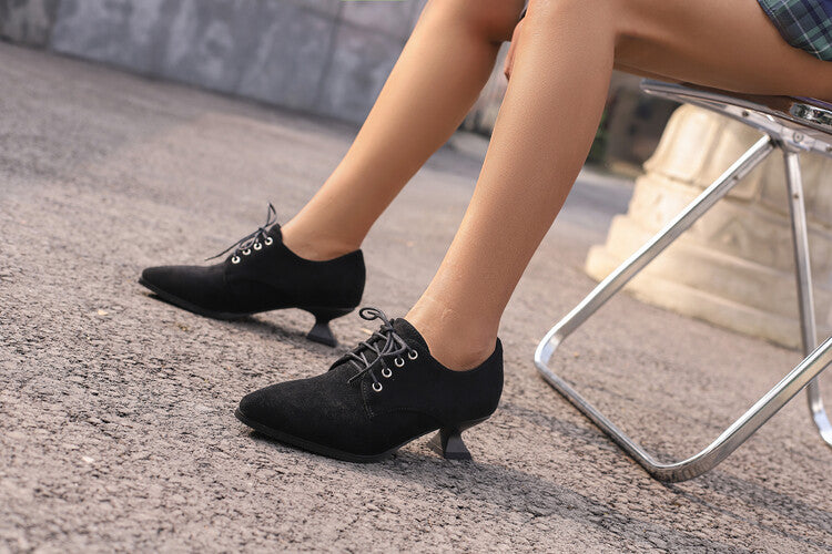 Women's Pointed Toe Hoof Heel Oxford Shoes