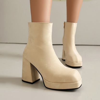 Women's Square Heel Platform Short Boots