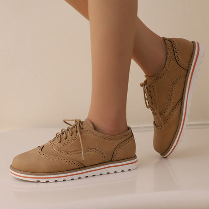 Women's Lace-Up Round Toe Flat Oxfords Brogues Shoes