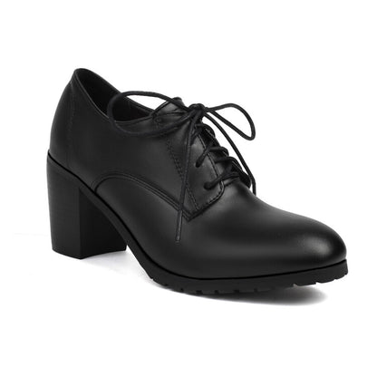 Women's Round Toe Square High Heel Lace Up Derby Shoes