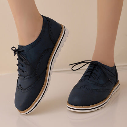 Women's Lace-Up Round Toe Flat Oxfords Brogues Shoes