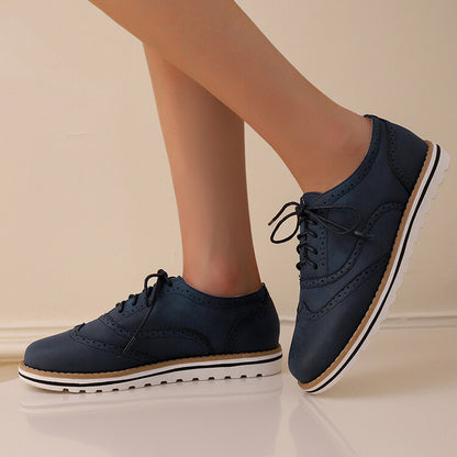 Women's Lace-Up Round Toe Flat Oxfords Brogues Shoes