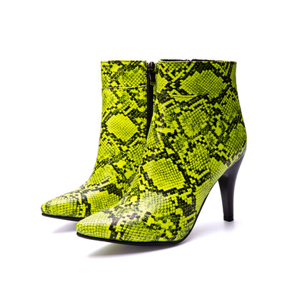 Women's Snake Pattern Spike Heel Ankle Boots