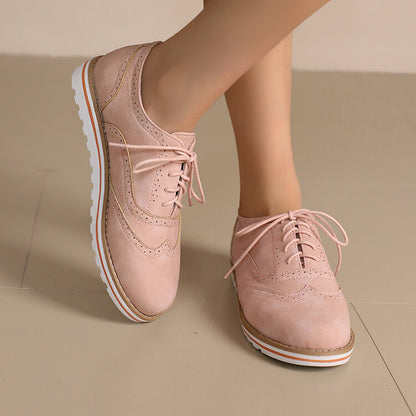 Women's Lace-Up Round Toe Flat Oxfords Brogues Shoes