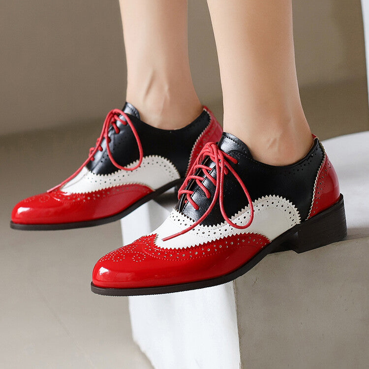 Women's Square Toe Mixcolor Square Heel Brogues Oxfords Shoes