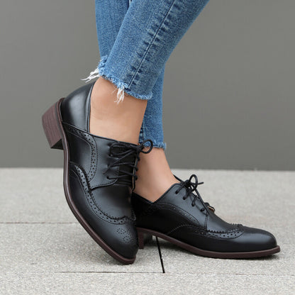 Women's Tie Brogue Low Heel Derby Shoes