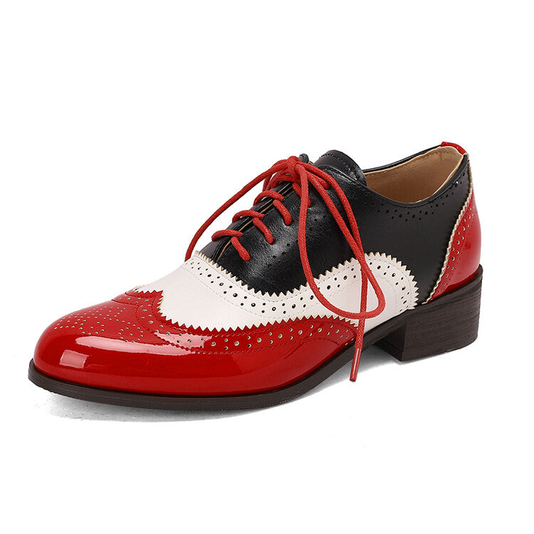 Women's Square Toe Mixcolor Square Heel Brogues Oxfords Shoes