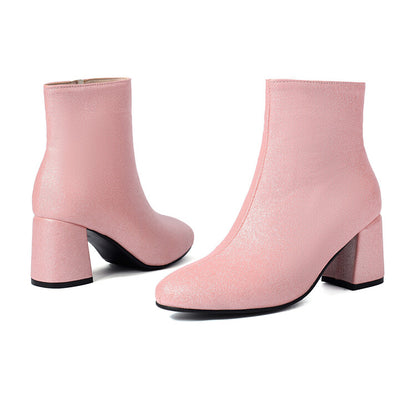 Women's Square Toe Block Heel Ankle Boots