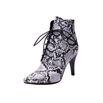 Women's Snake Pattern Lace-Up Spike Heel Ankle Boots