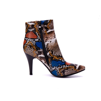 Women's Snake Pattern Spike Heel Ankle Boots