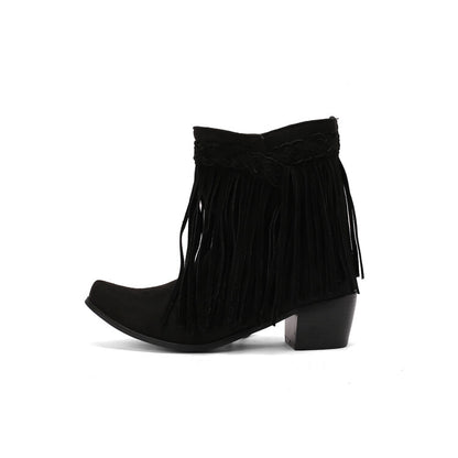 Women's Tassel Block Heel Short Boots