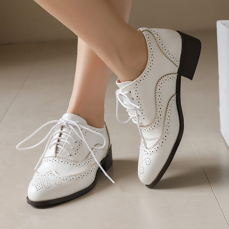 Women's Square Toe Mixcolor Square Heel Brogues Oxfords Shoes