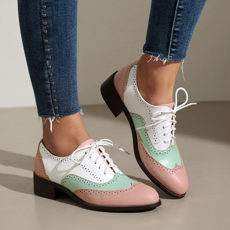 Women's Brogue Low Heel Lace Up Oxford Shoes