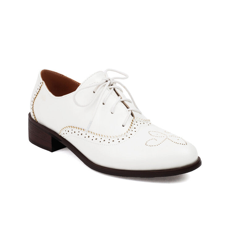 Women's Tie Up Brogue Low Heel Oxford Shoes