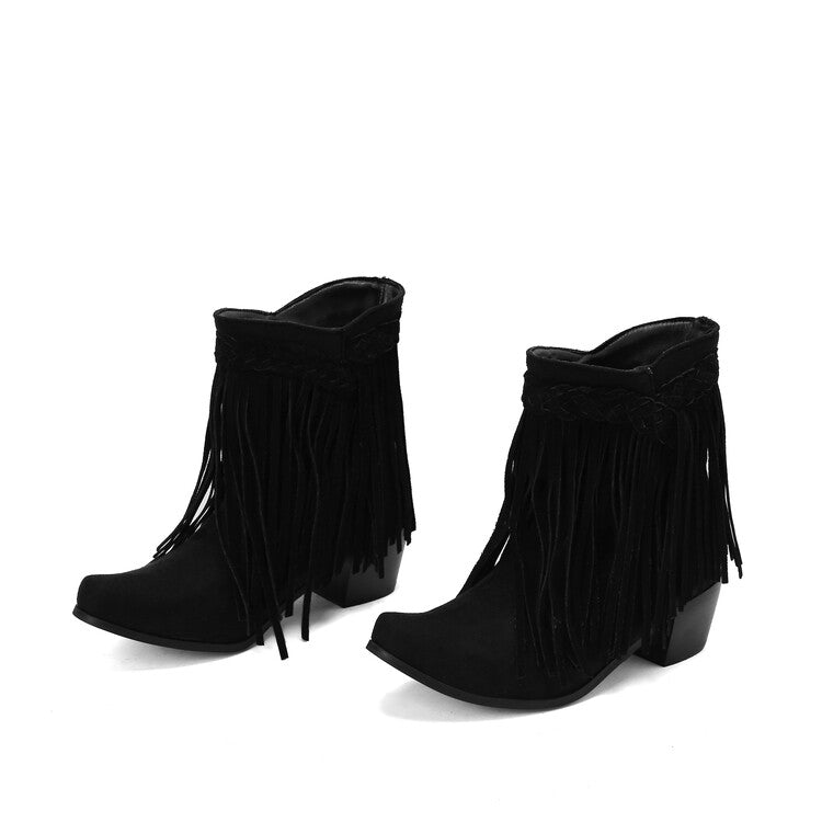 Women's Tassel Block Heel Short Boots