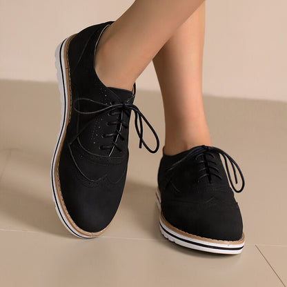 Women's Lace-Up Round Toe Flat Oxfords Brogues Shoes