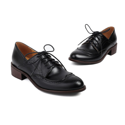 Women's Tie Brogue Low Heel Derby Shoes