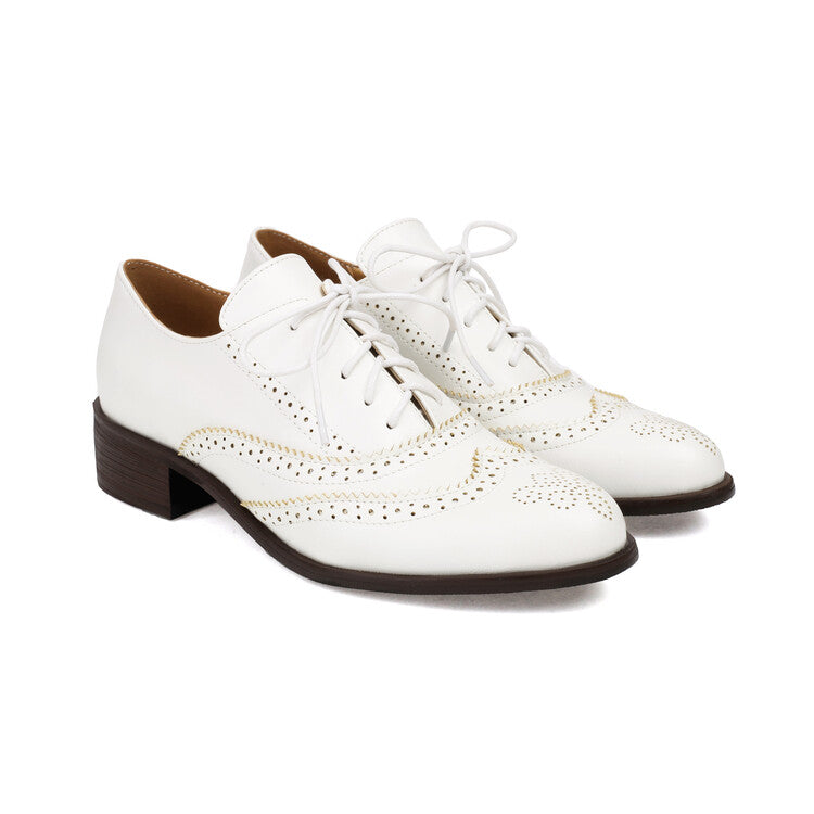 Women's Tie Up Brogue Low Heel Oxford Shoes