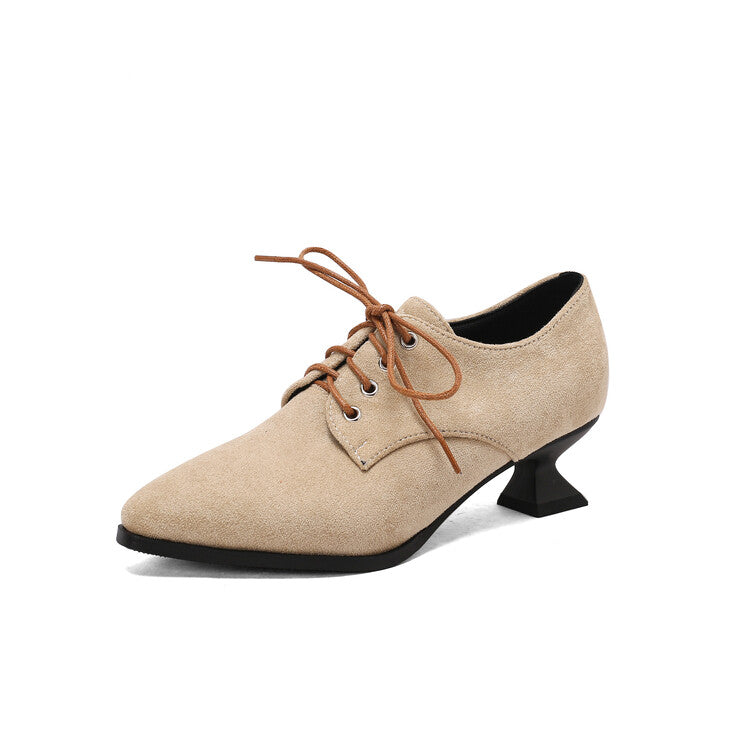 Women's Pointed Toe Hoof Heel Oxford Shoes