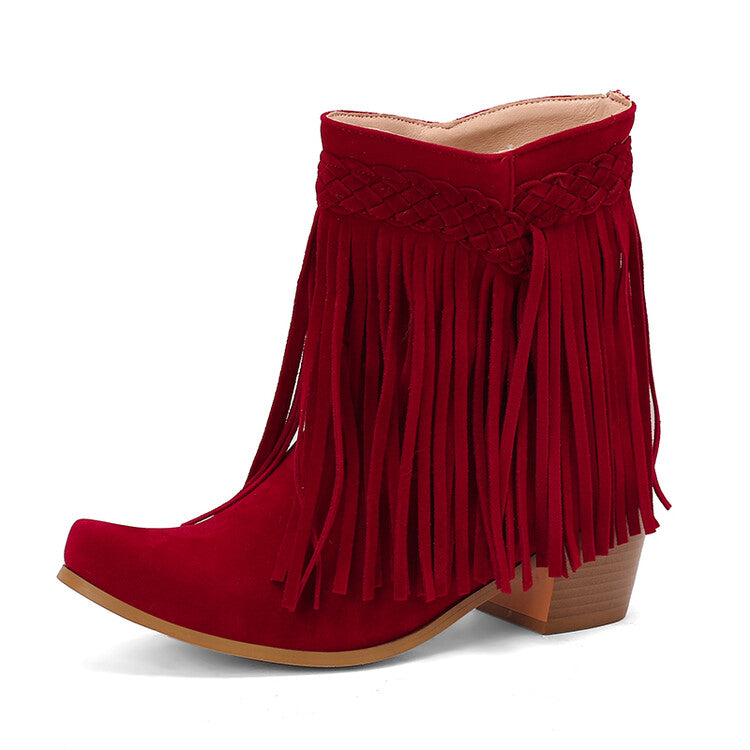 Women's Tassel Block Heel Short Boots