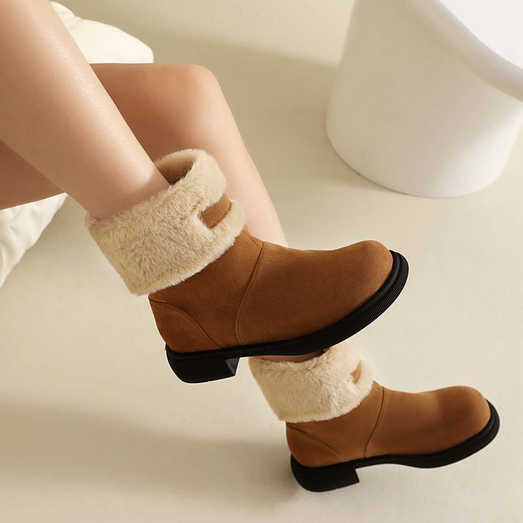 Women's Patchwork Round Toe Flat Platform Boots