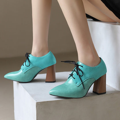 Women's Pointed Toe Block Heel Oxford Shoes