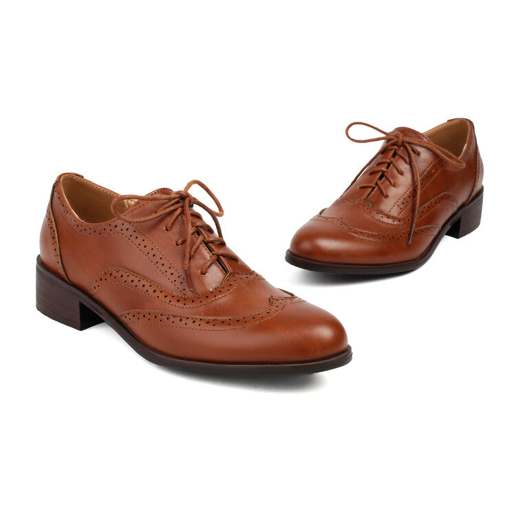 Women's Brogue Low Heel Lace Up Oxford Shoes