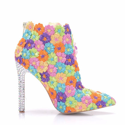 Women Rhinestone Stiletto Heel Pointed Toe Short Boots