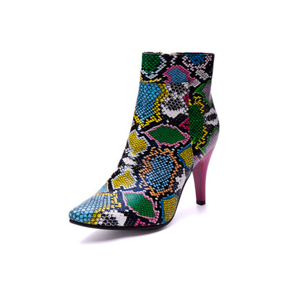 Women's Snake Pattern Spike Heel Ankle Boots