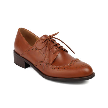 Women's Tie Brogue Low Heel Derby Shoes