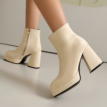 Women's Square Heel Platform Short Boots