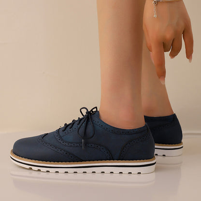 Women's Lace-Up Round Toe Flat Oxfords Brogues Shoes