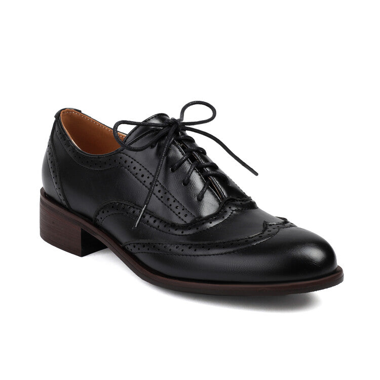 Women's Brogue Low Heel Lace Up Oxford Shoes