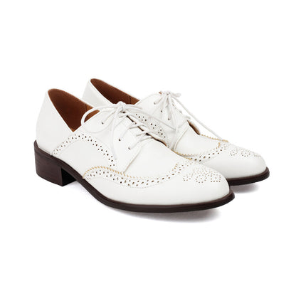 Women's Tie Brogue Low Heel Derby Shoes