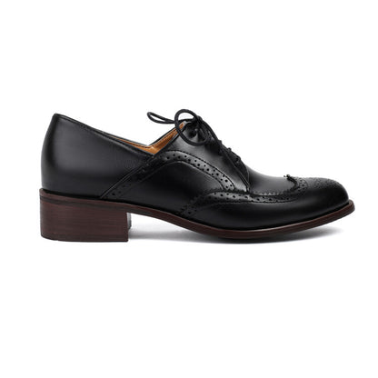 Women's Tie Brogue Low Heel Derby Shoes