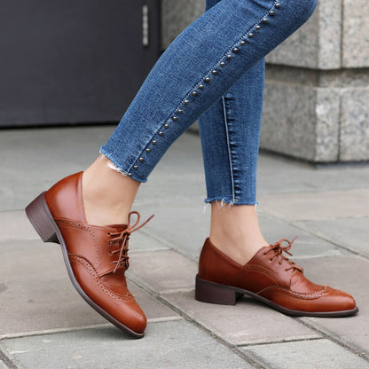 Women's Tie Brogue Low Heel Derby Shoes