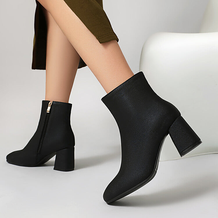 Women's Square Toe Block Heel Ankle Boots