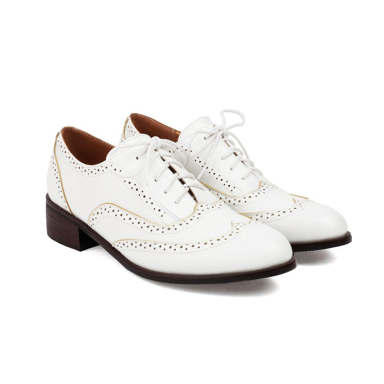 Women's Brogue Low Heel Lace Up Oxford Shoes