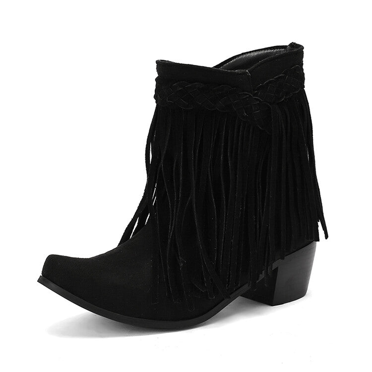 Women's Tassel Block Heel Short Boots