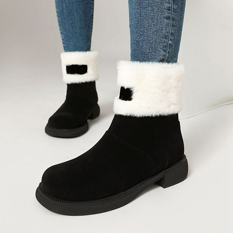 Women's Patchwork Round Toe Flat Platform Boots