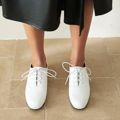 Women's Lace-Up Square Toe Low Heel Oxfords Shoes